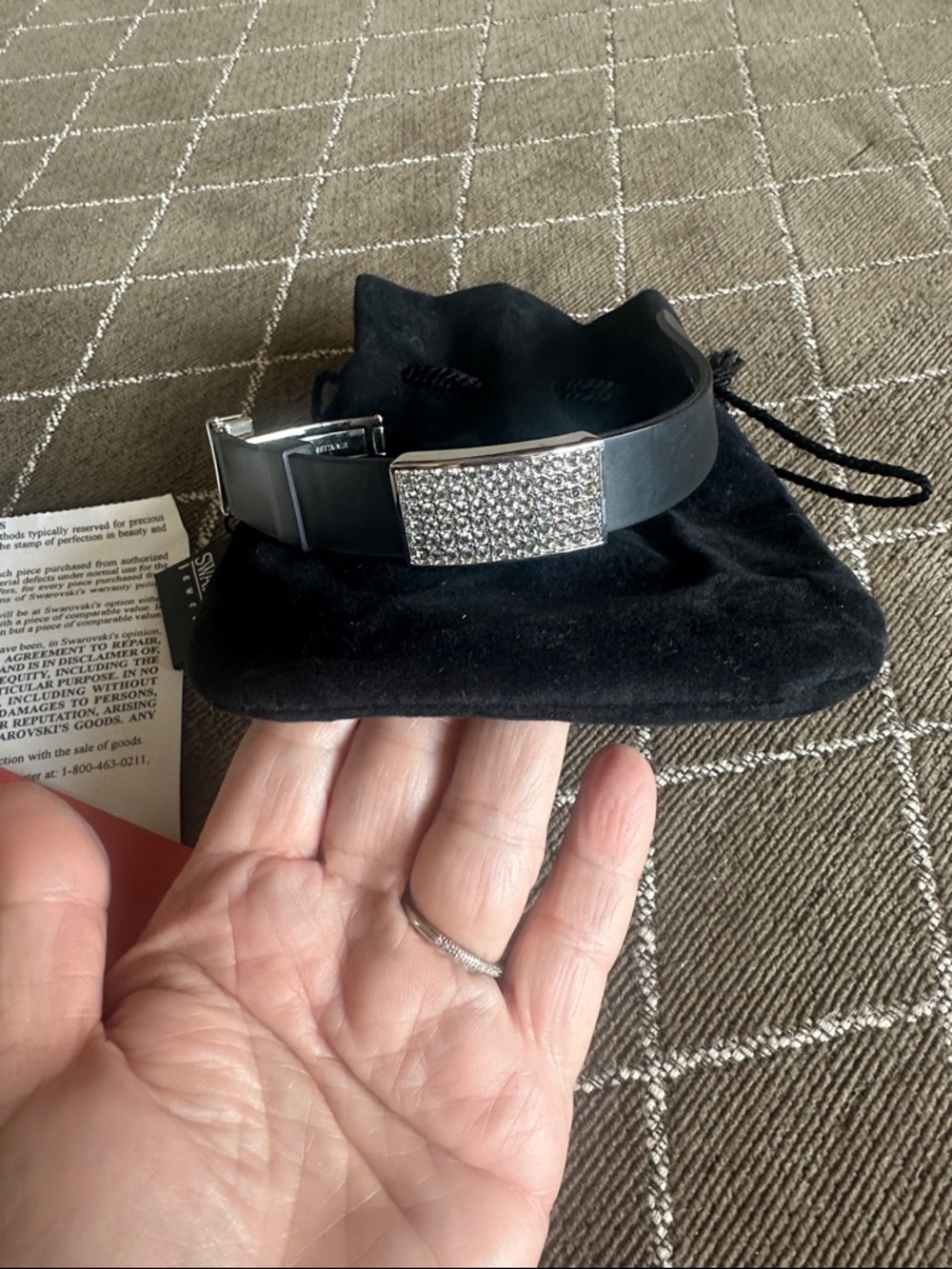 NWT Vintage Swarovski Black translucent rubber bracelet with Pavé Crystal Clasp - Picture 9 of 12